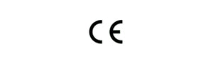 Logotipo CE, indicando conformidad con las normativas de seguridad y calidad en la Unión Europea.