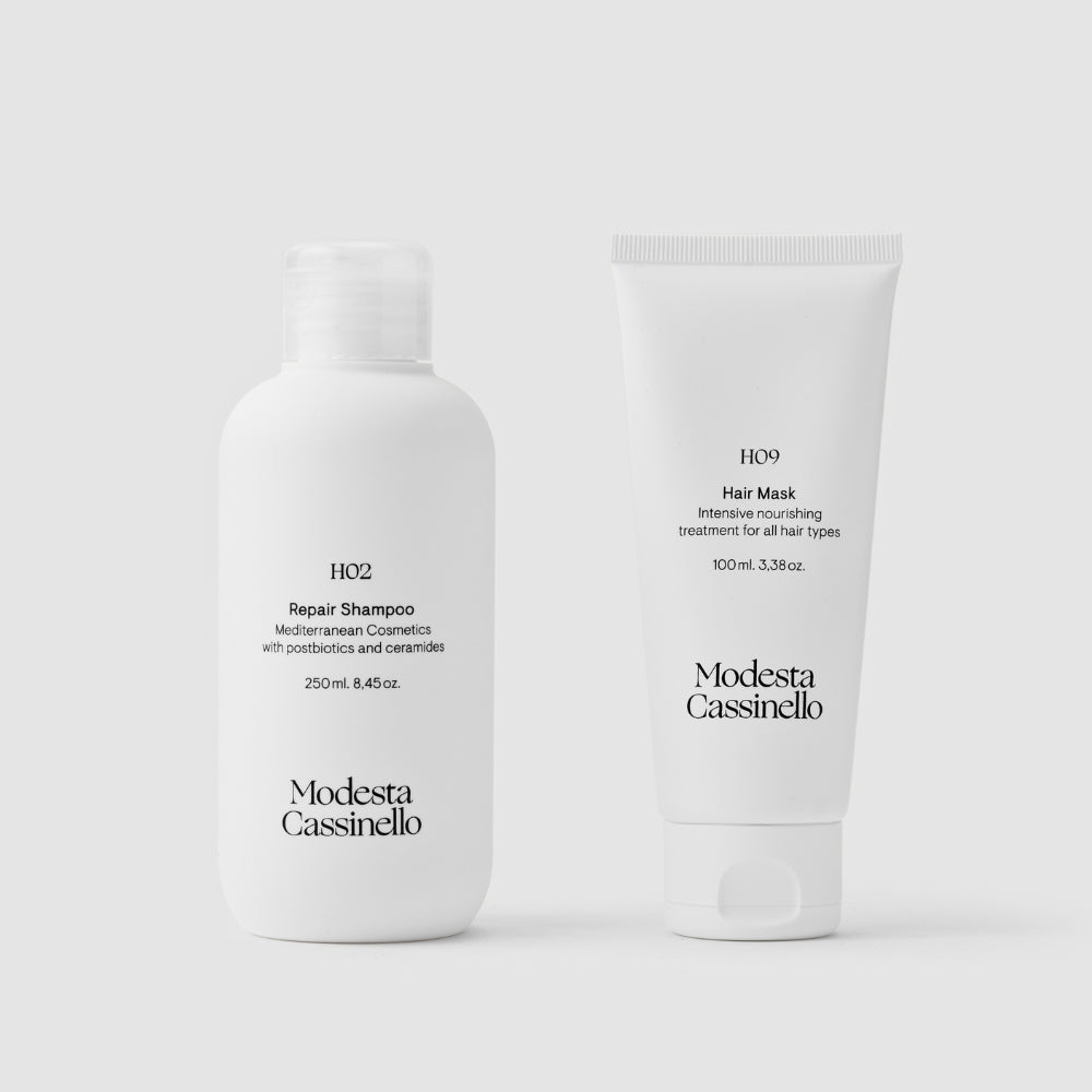 Champú reparador y mascarilla hidratante modesta cassinello
