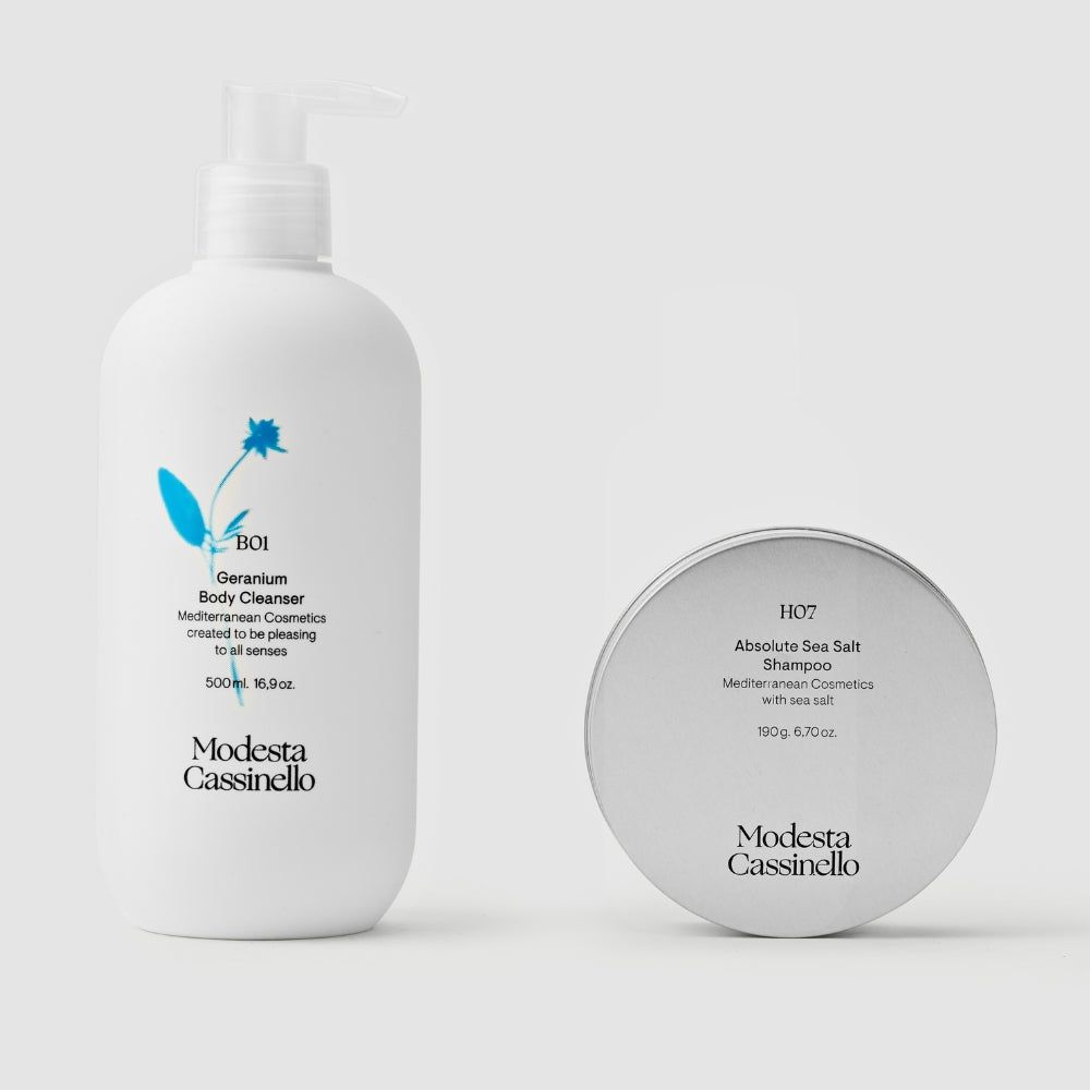 Pack B01 500 ml y H07 champu con sal marina 190 g; limpieza diaria y reset semanal